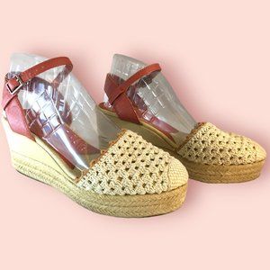 Lucky Brand Cream Crochet Espadrilles Wedges Sandals Sz 9